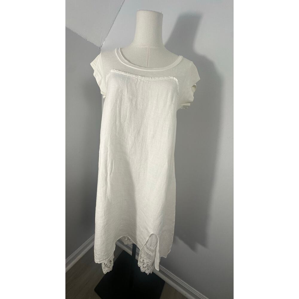 Luainia Womens Lace and Cotton T-shirt Dress Made in Italy. Size XS 100% Linen - Picture 4 of 12